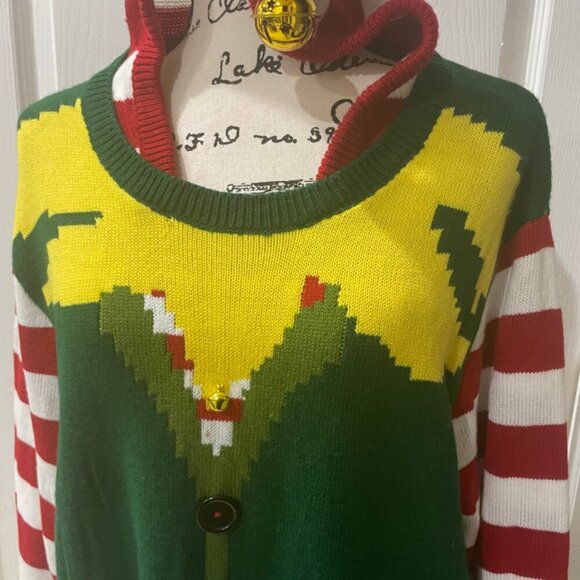Holidays Christmas ELF KNITTED HOODED SWEATER FESTIVITY FUNNY SIZE XXLARGE - Picture 14 of 16